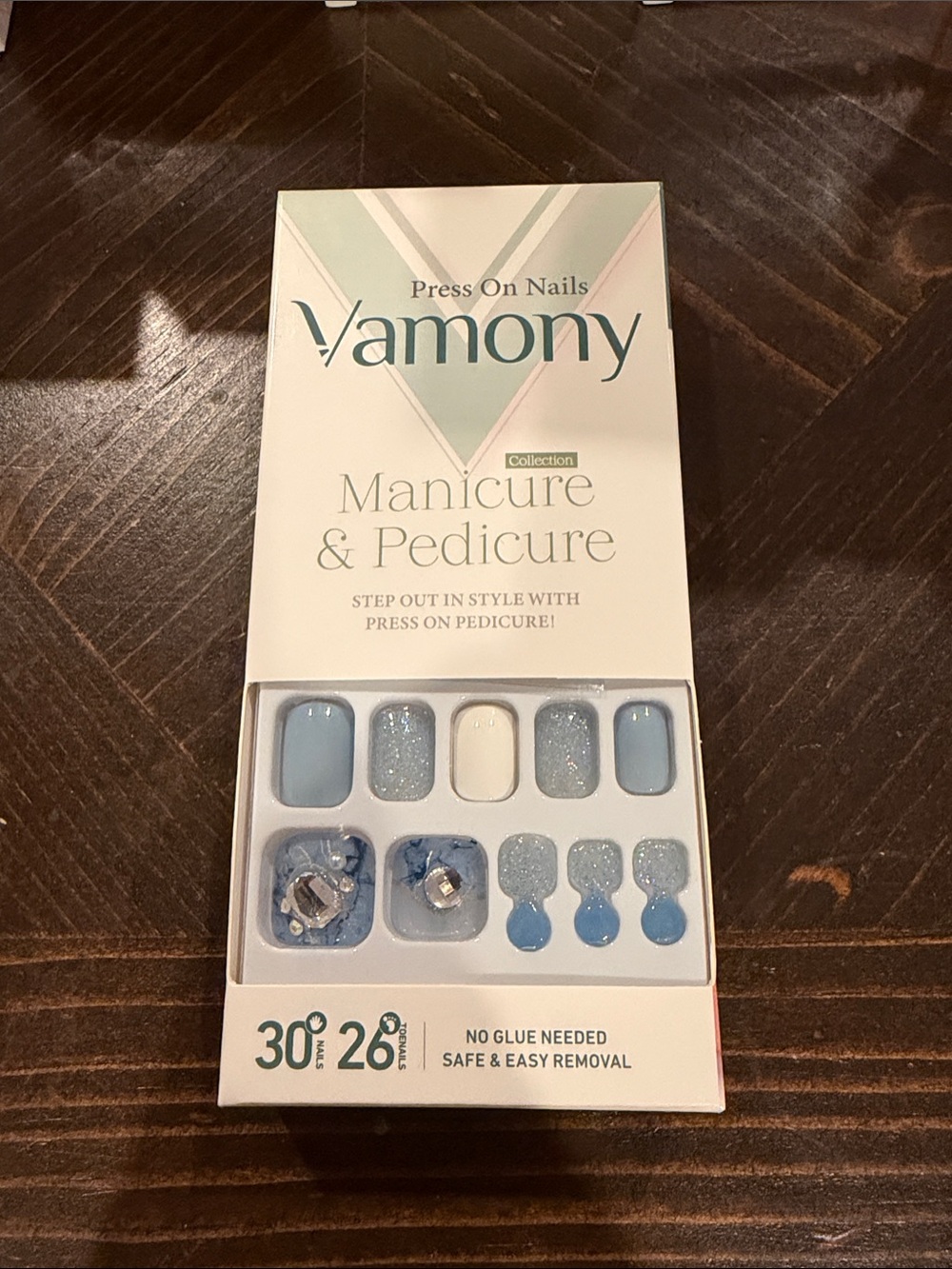Blue Marble & Glitter Press-On Nails - Manicure & Pedicure Set